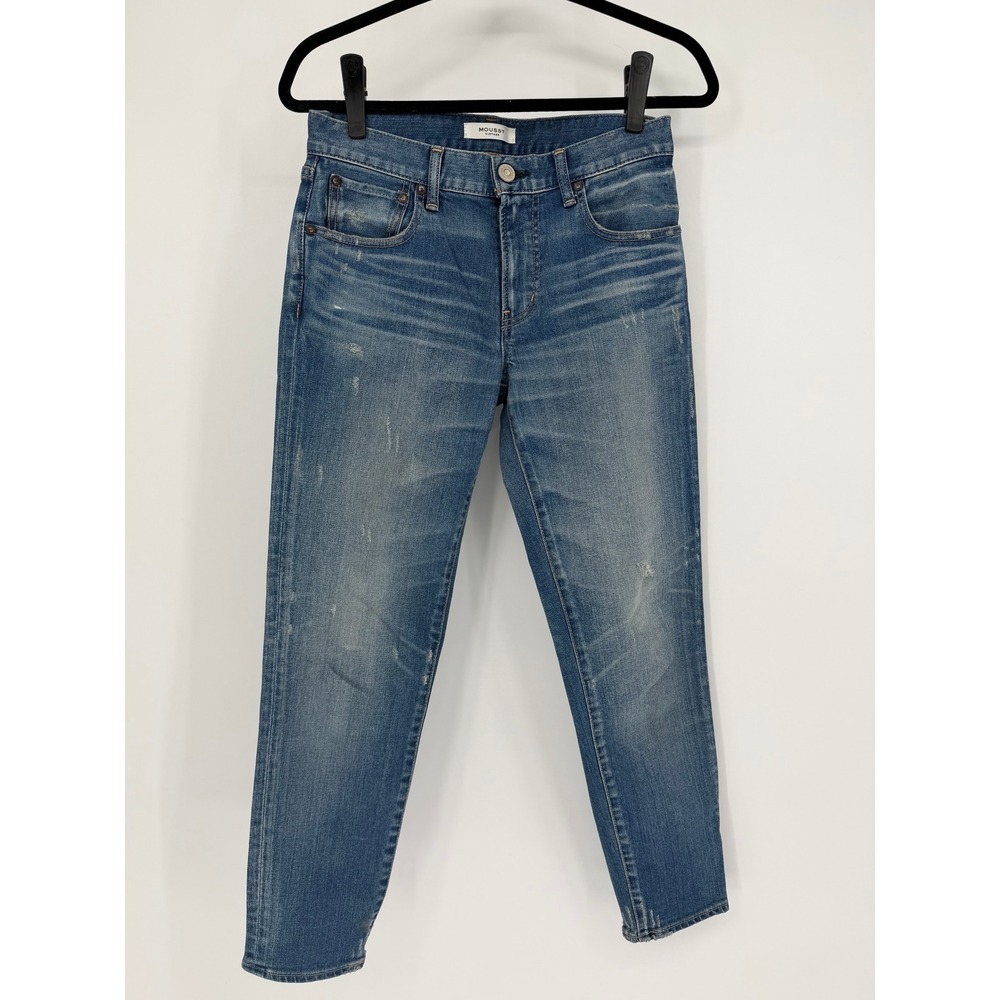 Moussy Vintage Distressed Slim Tapered Jeans Medium Wash Blue Denim Womens 27